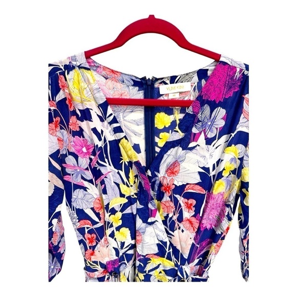 Yumi Kim Blue Floral Silk "Liz" Romper 3/4 Sleeve Silk With Pockets size xS - Picture 6 of 17